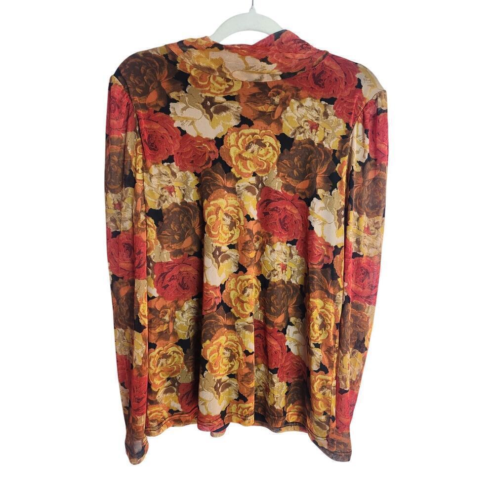 Jane and Delancey mesh floral top sz L lined mock neck boho disco party date